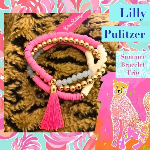 LILLY PULITZER NWT 🩷 3 pc TASSEL BRACELET TRIO - STRETCH - “HI THERE SUMMER - Picture 5 of 7