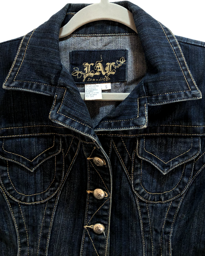 LAL Live a Little Denim Women's Jacket Size S Waisted Lapel Collar Long Sleeve - Picture 15 of 19