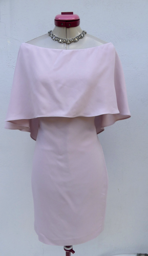 CARLA ZAMPATTI Light Pink Crepe Cape DRESS Size 8 Cocktail Party Wedding Event - Picture 4 of 8