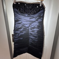 Alexon Navy Black Jewel Evening Dress Size 12 Strapless Occasional