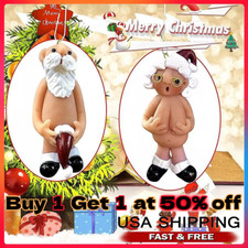 4PCS Resin Santa Claus Ornament Naked Santa Naughty Funny Christmas Tree Pendant