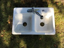 Kohler used Dual double basin kitchen sink w/ Moen faucet Kohler no. 975817-0-AA