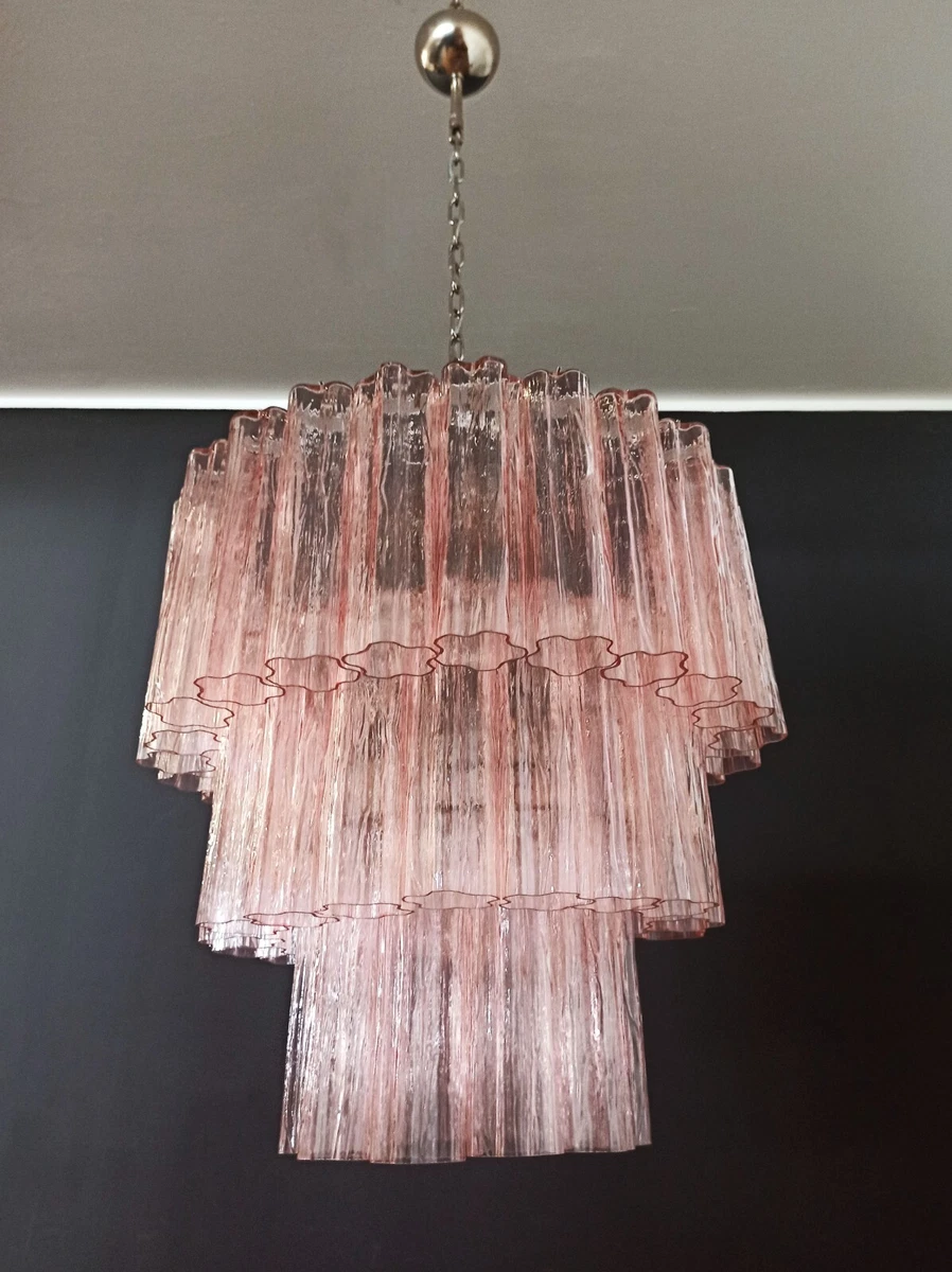 Large three Tier Murano PINK Glass Tube Chandelier 52 glasses