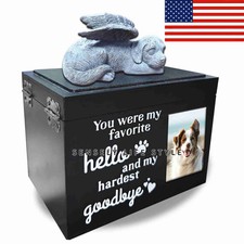 Pet Urns for Dog Ashes with Dog Angle and Photo Frame Cremation Box Dog Urn Home