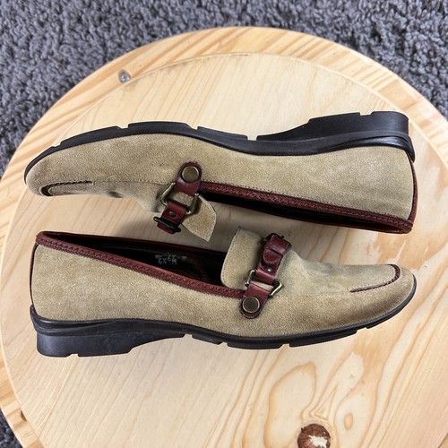 Sesto Meucci Suede Loafers Womens 6.5 Beige Brown Horsebit Shoes Made in Italy - 第 5/9 張圖片