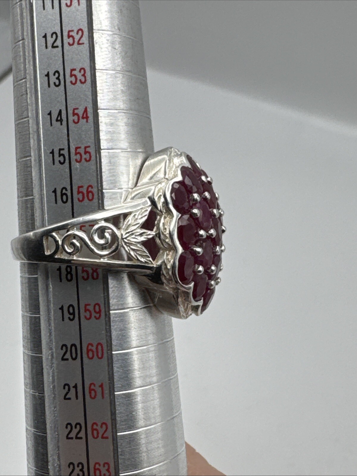 Sterling Silver Burmese Ruby Cluster Ring Size 8 … - image 3