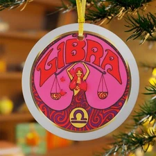 Libra Zodiac Sign Glass Christmas Ornament Retro Vintage Inspired Cosmic Zodiac
