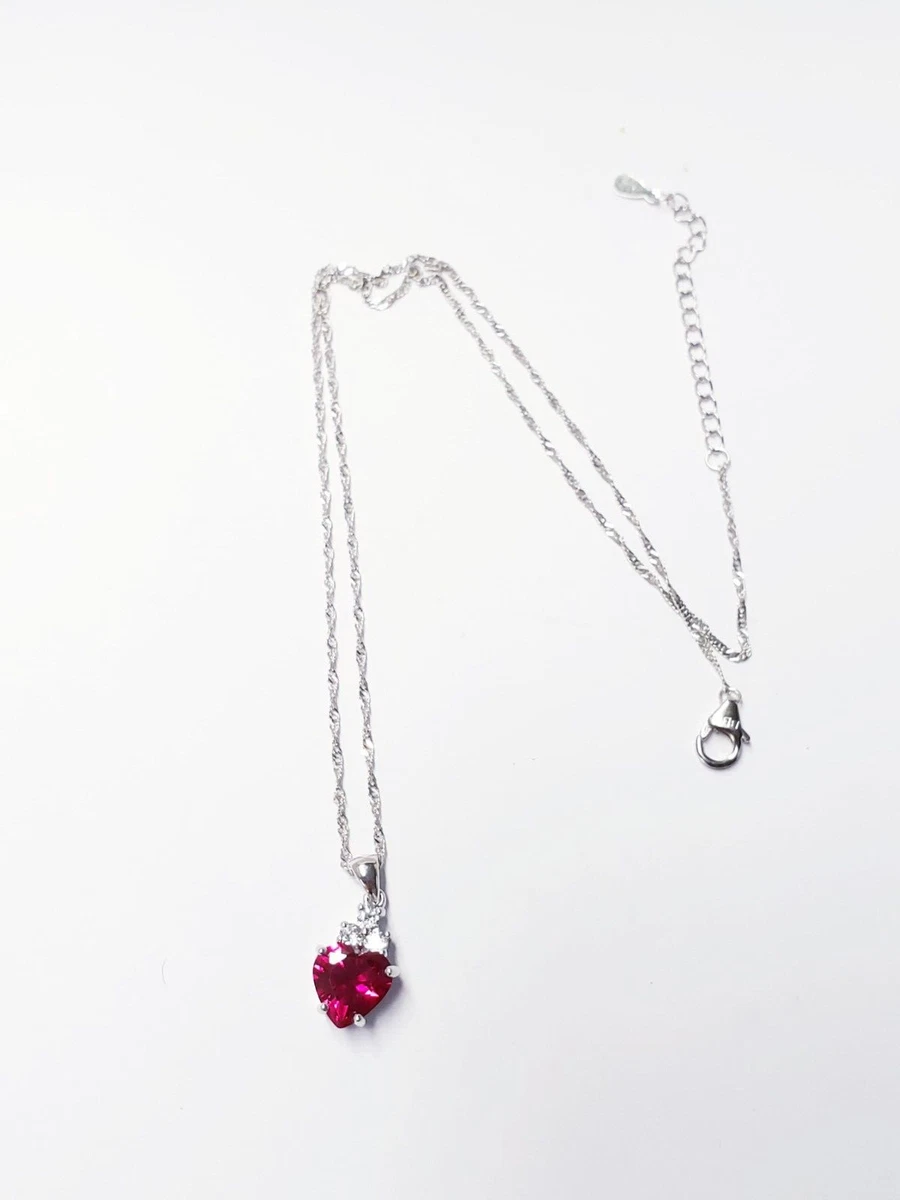 JTV Red Lab Created Ruby Sterling Silver Pendant With Chain 4.04