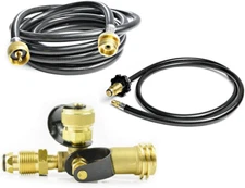 Propane Brass Tee Adapter Kit with 4-Port with 5-Feet and 12-Feet Hose for Motor