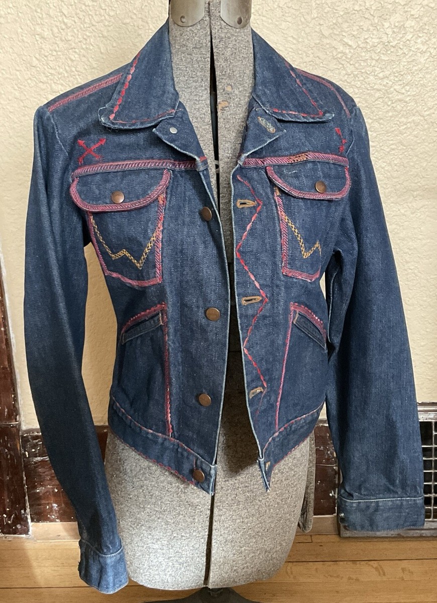 WRANGLERS EMBROIDERED DENIM JACKET SZ 36 American Indian Design | eBay