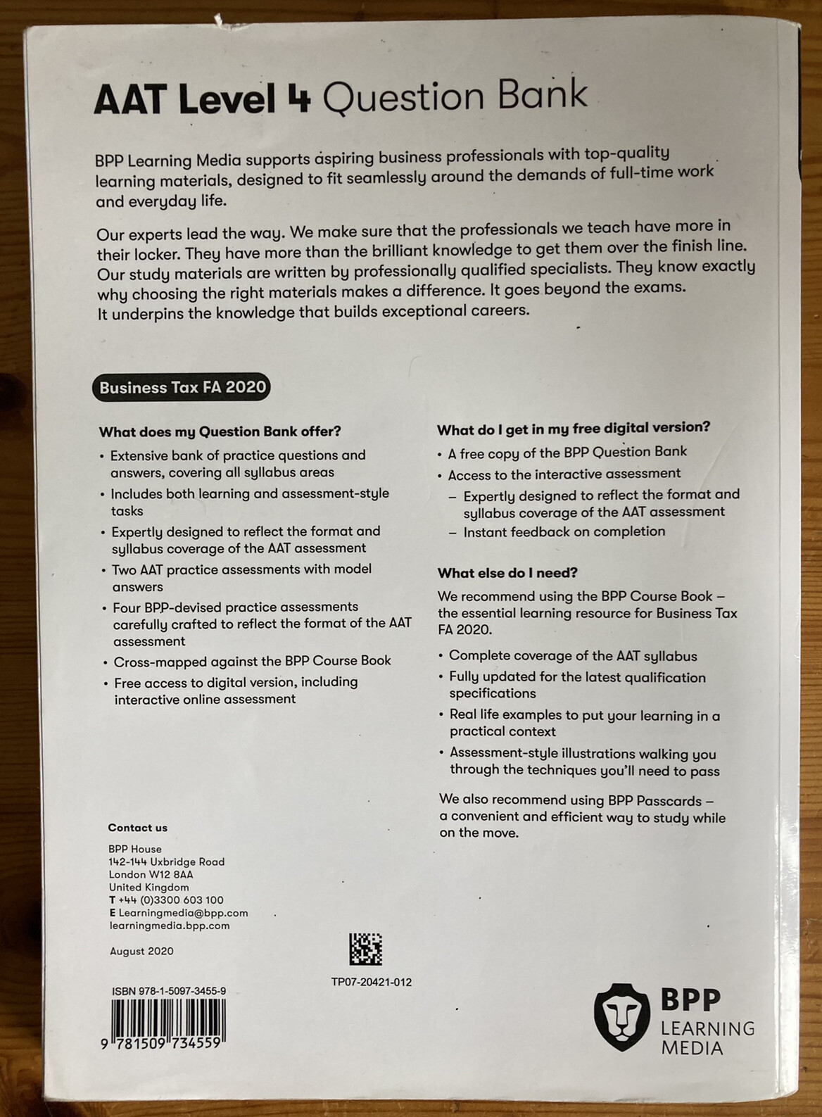 AAT BPP Business Tax question bank book study text book level 4