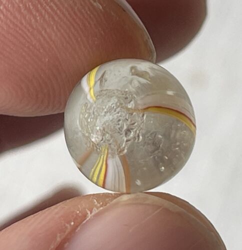 Antique Banded Swirl German ~1/2" Peewee Clear Glass Pontils Toy Marble #109 - Picture 10 of 16