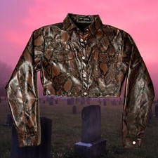 Y2k Snake Print Pleather Cropped Jacket