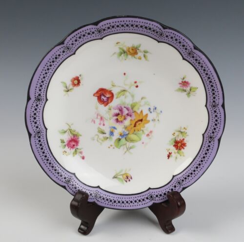 Set 8 Antique Coalport English Porcelain Dessert Berry Bowl Roses Flowers Purple - Picture 9 of 23