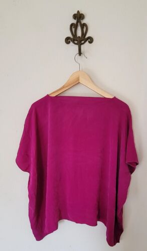 Diane von Furstenberg Silk P/S Pink Fuchsia Hanky Crepe Silk Boxy Blouse Tunic - Picture 2 of 8
