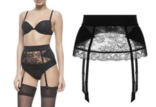 New La Perla 2 Pc Set Souple Push Up Bra Allure Garter Belt Black Lace 32 C S