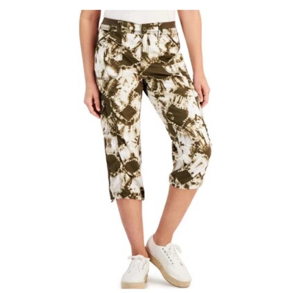 Style & Co 16 Women's Printed Bungee Capri Pants Sz 16 in Diamond Neutral Tie