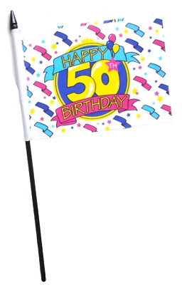 50th Birthday Small Hand Flag (6'' x 4'') - LAST FEW