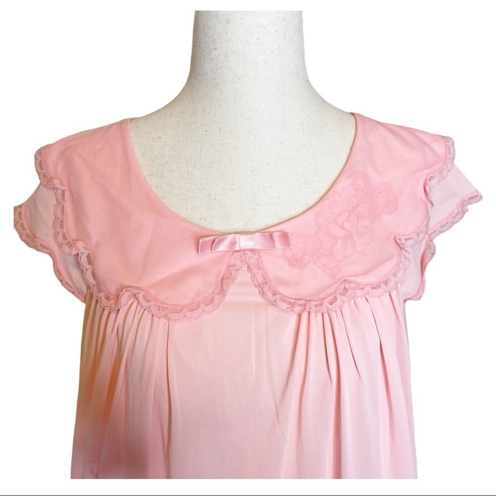 Vintage 1960s Baby Pink Babydoll Nightgown Dress … - image 9