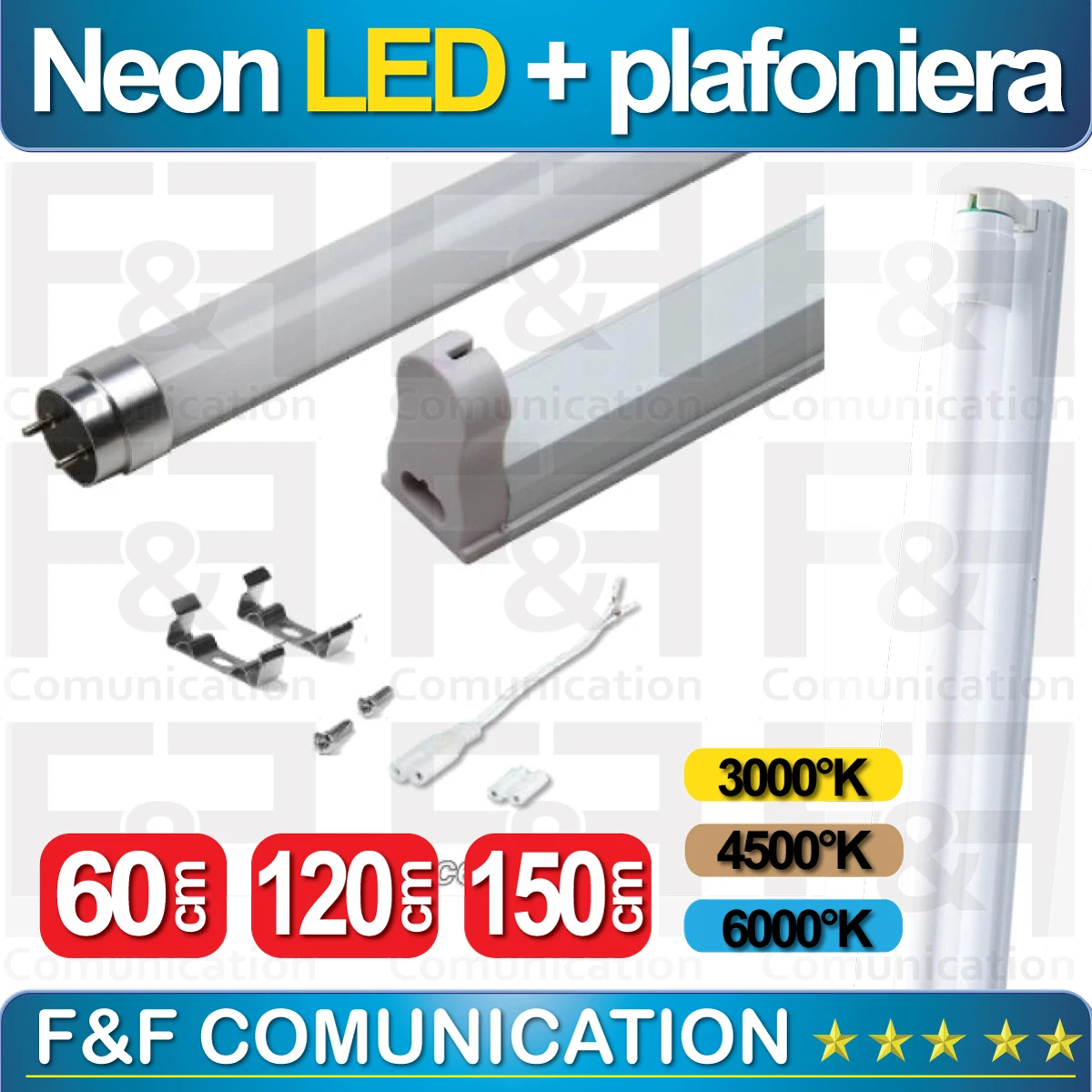 NEON LED TUBO LED 60 CM 120 CM 150 CM T8 PLAFONIERA LED T8 KIT NEON LED  NATURALE