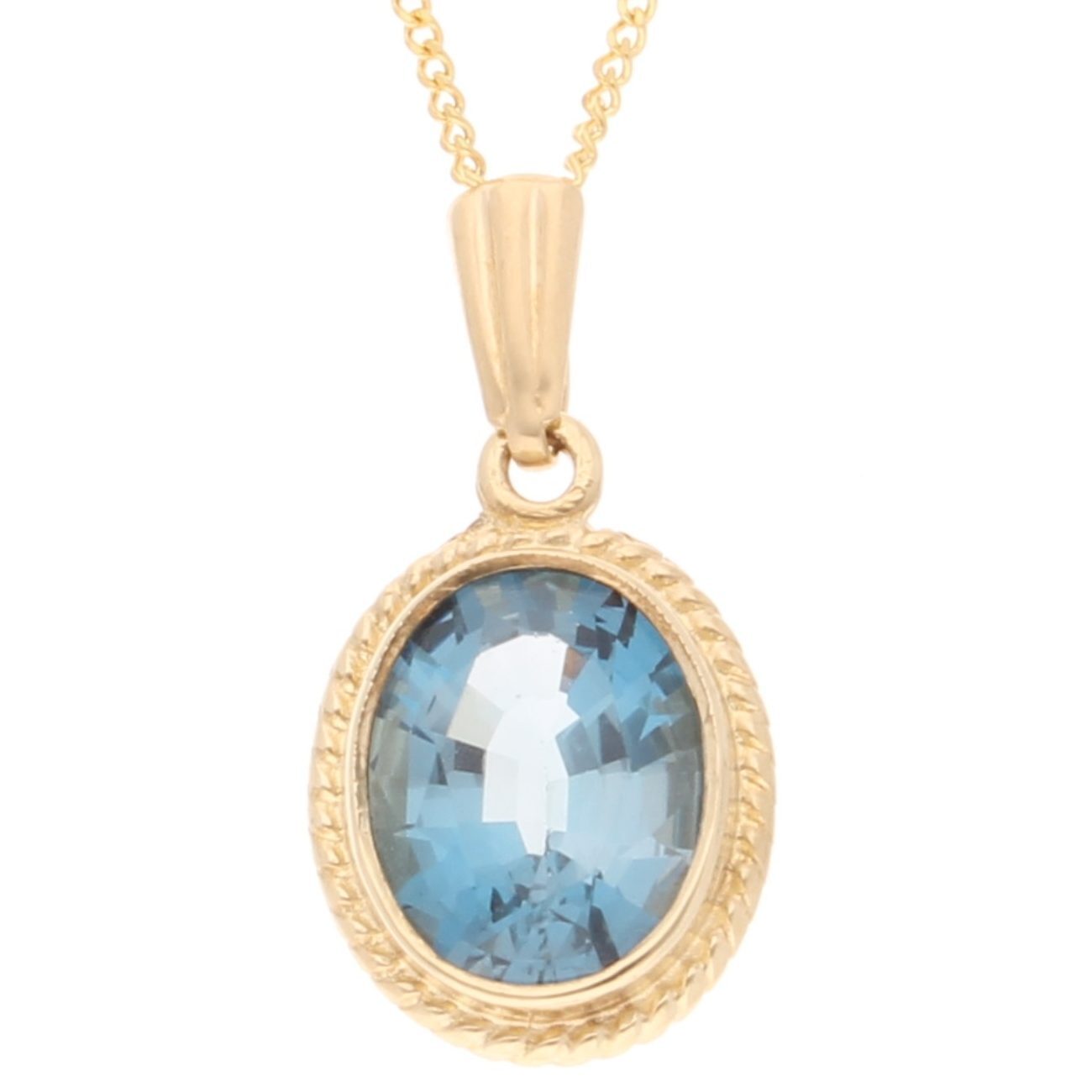 9Carat Yellow Gold Blue Topaz Pendant (11x13mm) w/ 18.25"" Curb Chain (1mm Wide)
