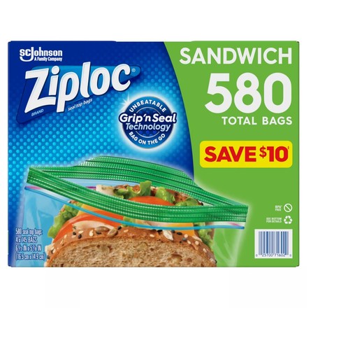 Ziploc Easy Open Tab Sandwich Bags 580 count free shipping