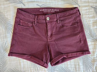 American Eagle Womens Shorts Midi Stretch X  AEO Twill Red Maroon Burgundy Sz 10