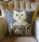 QUEEN WITH A PEARL NECKLACE ORNATE PUSSY CAT TAPESTRY CUSHION COVER ONLY 