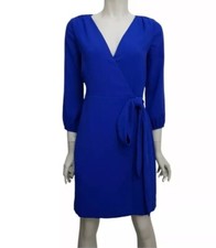 J Crew Wrap Around Dress Size 00 Blue 365 Crepe 3/4 Sleeve Career Office Wear
