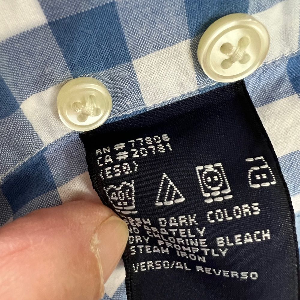 Tommy Hilfiger men's cotton button down shirt. Blue and white checks. Size L EUC thumbnail 7