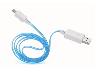 Visible LED Light Up Flat Micro USB Cable - Blue