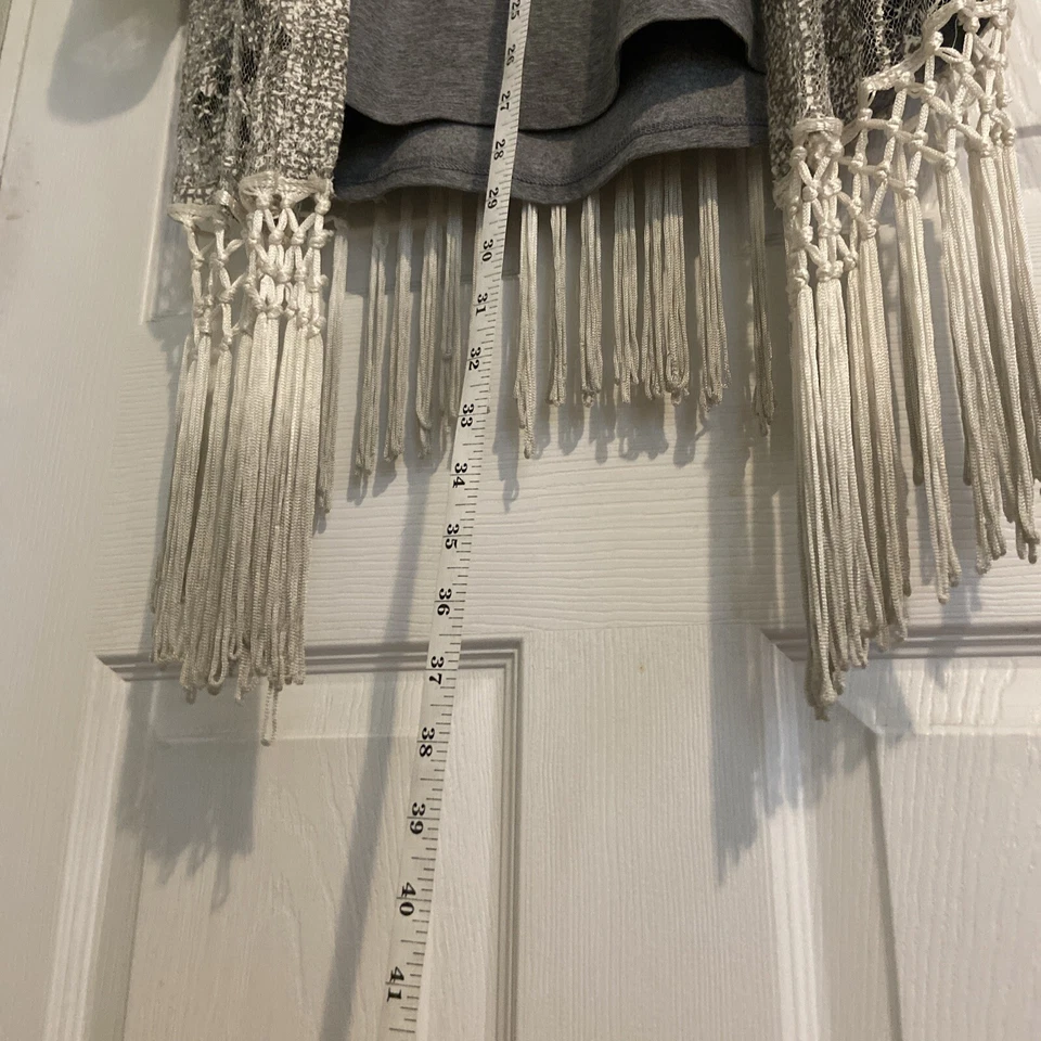 Cárdigan Hollister Kimono Talla M/L Crochet Abierto Boho Flecos Cubierta Envoltura Foto 4 de 4