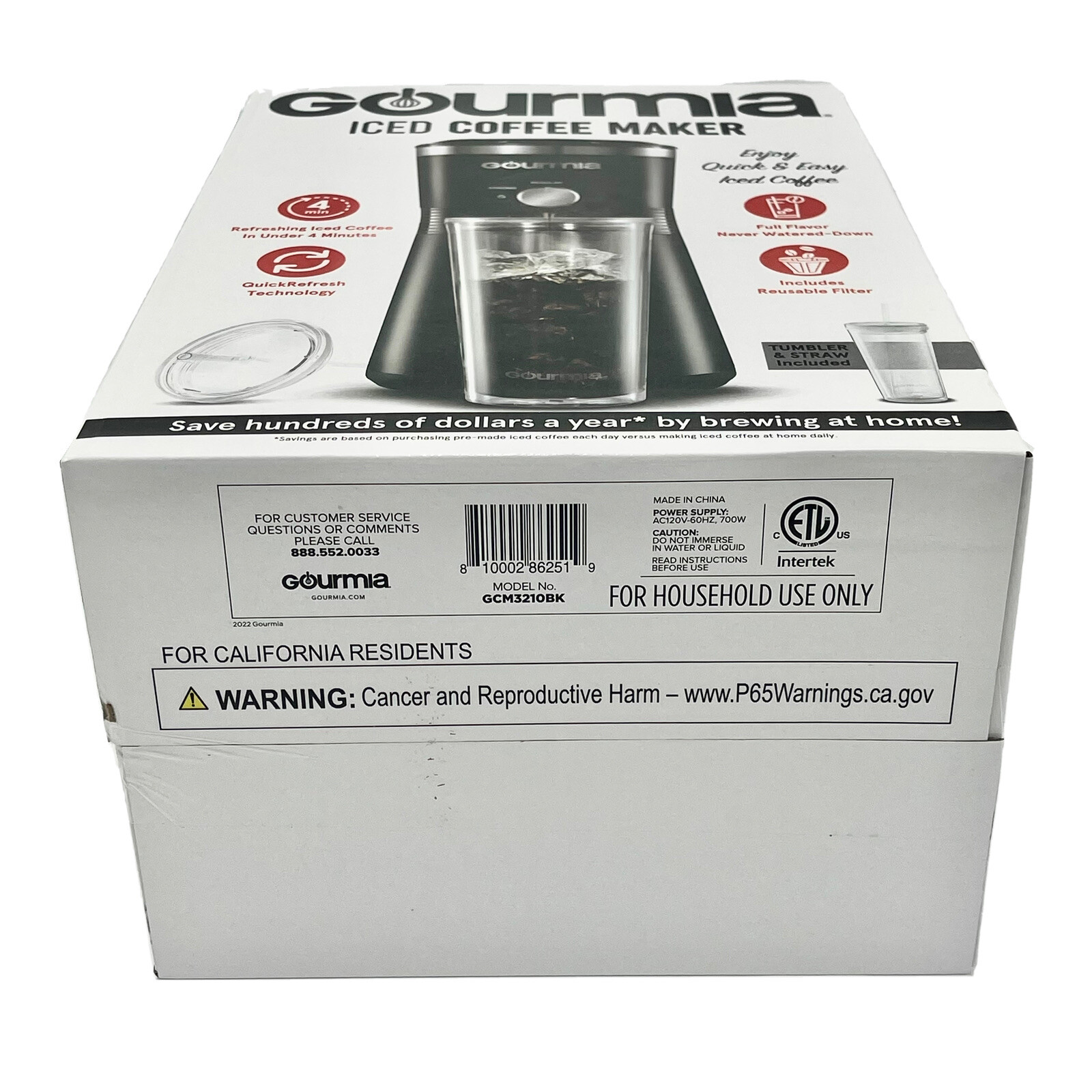 Gourmia Iced Coffee Maker with Brew-Strength Control, Reusable Filter and Tumble