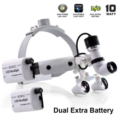 Wireless Surgical Dental ENT Headlight with Magnifying Loupes ,Powerful 10W LED
