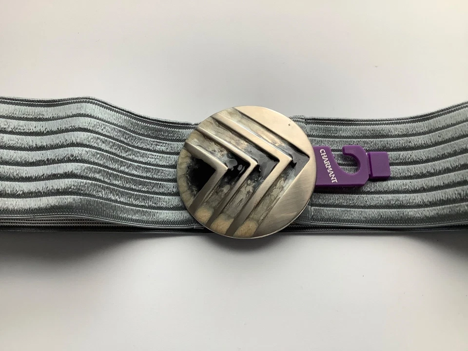 Charmant 皮带 复古 弹性弹力 灰色 带金色和黑色/灰色上釉扣 全新 — 第 2/4 张图片