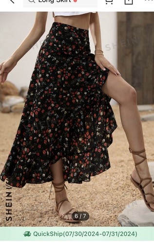 Shein Multicolor Black and Rose Faux Wrap Skirt Small - Picture 4 of 7