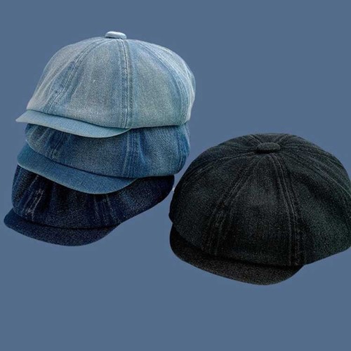Cap Casual 8 Panel Beret Cabbie Baker Boy Men Washed Denim Newsboy - Picture 9 of 13