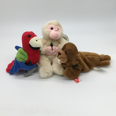 Coca-Cola International Collection LOT 3 Bean Plush Coke Walrus Monkey Parrot