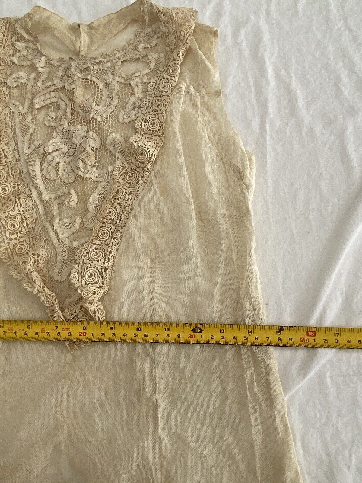 Antique Edwardian 1910s Sz XS Blouse Top Ivory Lace Mesh Crochet Lingerie