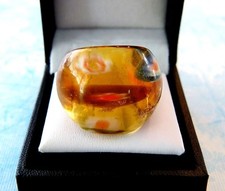 Bohemian Golden Yellow Floral theme Hand Blown Glass Bling Ring Sz 8.25