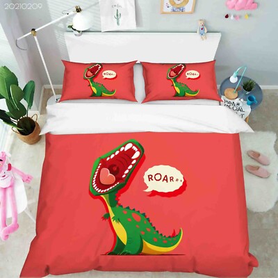 3D Cartoon Dinosaur Letter Green Red Quilt Cover Set Bedding Sets Pillowcases 64