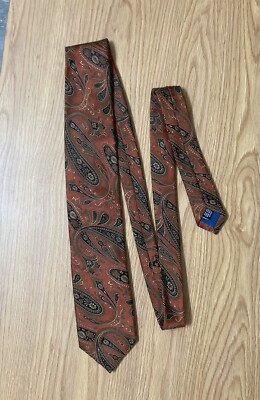 Mens Altea Milano 100% Silk Necktie Orange Paisley