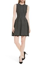 TED BAKER Navy Blue Ivory White Jacquard Knit BRYENA Fit & Flare Dress 2TB = 6US