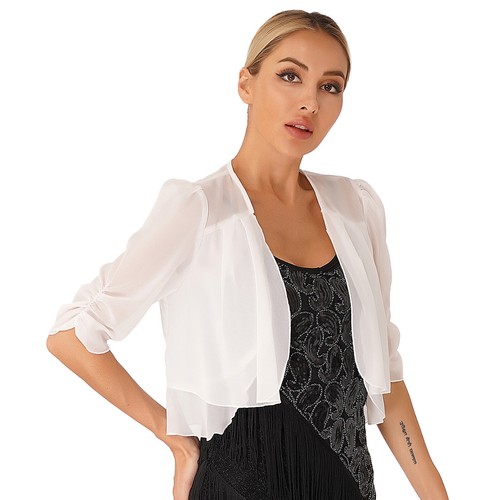 UK Womens Ruffle Bolero Shrug Half Sleeve Open Front Chiffon Cardigan Cover Up - Picture 17 of 88