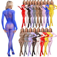 Womens Bodysuit Unitard Jumpsuit One-piece Bodystocking Zipper Nightwear Mesh
