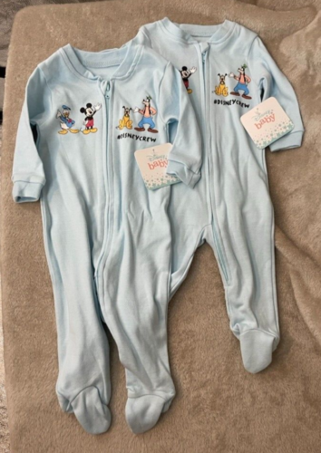 Lot of 2 - Disney Baby Infant Sleeper Blue (2) Size 0/3 Months Mickey Twins
