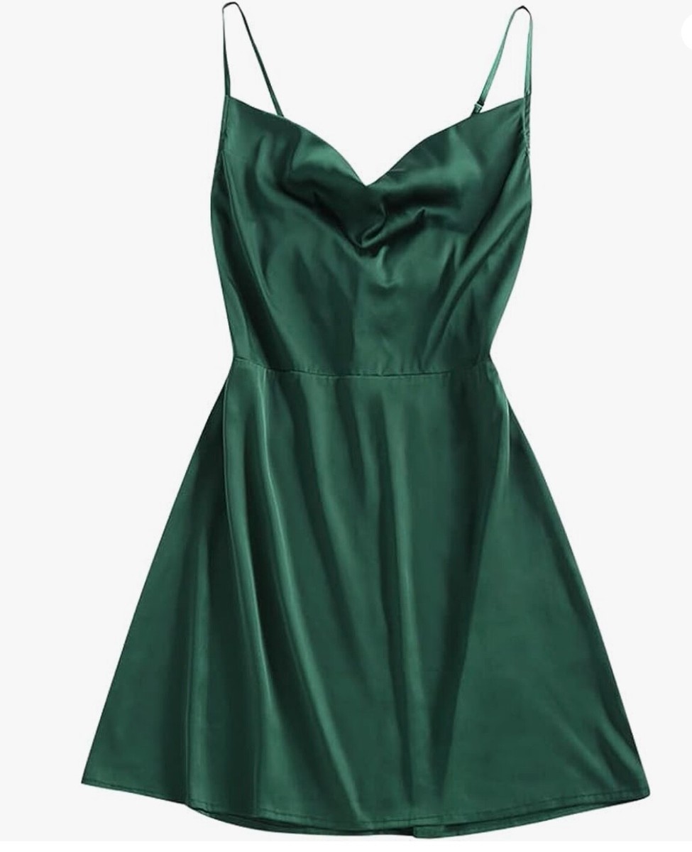 ZAFUL Womens Sz S Satin Spaghetti Strap Mini Side Slit Cowl Neck Cocktail  Dress