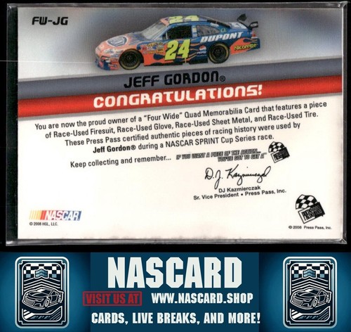 2008 Press Pass Four Wide Race Used Memorabilia Jeff Gordon /25 - Picture 2 of 2