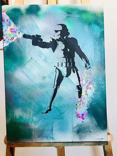 Street Art Original Stormtrooper Painting Mr Clever Art star wars art show 22x16 - Picture 3 of 6