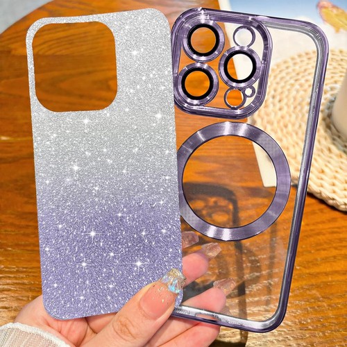 Coque iPhone 15 Pro Max transparente magnétique paillettes téléphone violet - Photo 2 sur 6